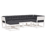 6 Piece Garden Sofa Set with Cushions White Solid Wood Pine 3217036