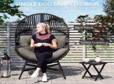 Rattan Egg Chair, Oversized Freestanding Garden Egg Chair with Thick Tufted Cushion, Headrest, Steel T3398P327961