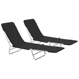 ZNTS Folding Sun Loungers 2 pcs Steel and Fabric Black 44300