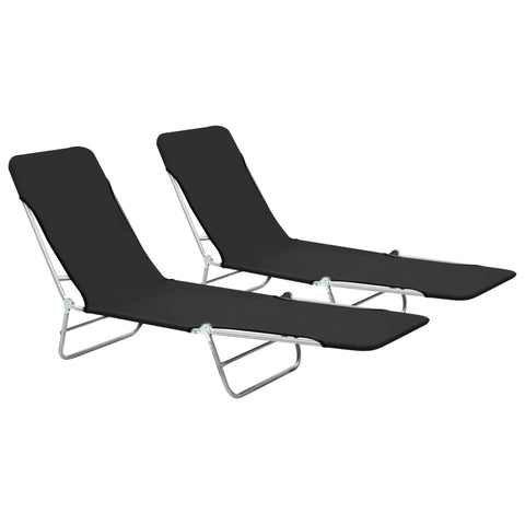 ZNTS Folding Sun Loungers 2 pcs Steel and Fabric Black 44300