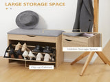 Shoe Bench with Cushion for 4 Pair of Shoes, Storage Bench with Padded Seat, Flip-up Cabinet and T3398P344398