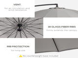 3 Cantilever Umbrella 18 Ribs & Vents Adjustable Angle for Patio Light Grey T3398P325212
