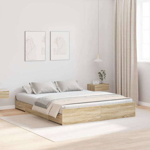 Storage Bed Frame Sonoma oak 150 x 200 cm Engineered wood 3335287