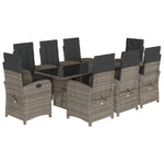 9 Piece Garden Dining Set with Cushions Grey Poly Rattan 3212493