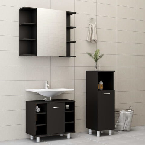 ZNTS 3 Piece Bathroom Furniture Set Black Engineered Wood 3056944