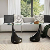 Coffee Table 2 pcs with Round Glass Top High Gloss Black 240323