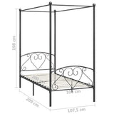 Canopy Bed Frame without Mattress Grey Metal 100x200 cm 284441