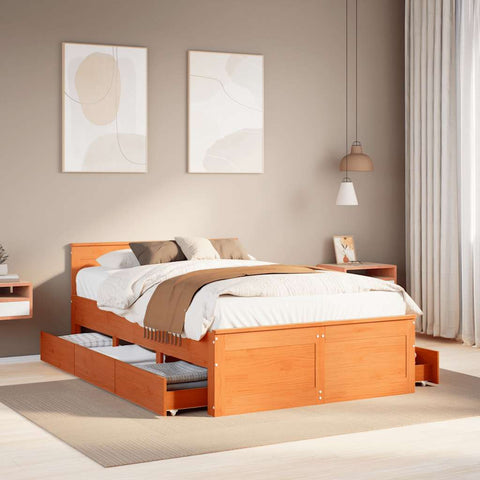 Bed Frame without Mattress with Headboard Wax Brown 135x190 cm Double Solid Wood Pine 3308782