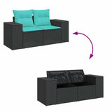9 Piece Garden Sofa Set with Cushions Black Poly Rattan Acacia 3326828