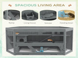 3 Tier Wooden Large Hamster Cage with Sliding Tray, Seesaws, Water Bottle, Grey T3398P375359