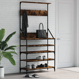 Clothes Rack with Shoe Storage Smoked Oak 90x34x184 cm 837879
