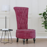 High Back Chair Wine Red Velvet Button Design 352467