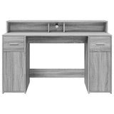 Desk with LED Lights Grey Sonoma 140x55x91 cm Engineered Wood 3309425