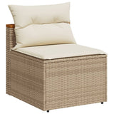 5 Piece Garden Sofa Set with Cushions Beige Poly Rattan Acacia 3213539