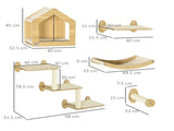 8 Piece Cat Shelves Set, with Cat House, Three Perches, Three Scratching Posts T3398P349937