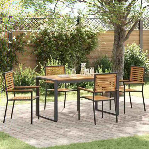 Garden Dining Set 5 pcs Black and Wood Poly Rattan 3365472