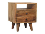 Solid Wood Mini Classic Open Bedside, 2 Drawers and Open Slot, Oak-ish, Brown B2743P403101
