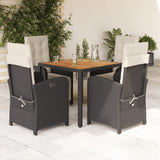 5 Piece Garden Dining Set with Cushions Black Poly Rattan 3212469