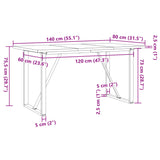 ZNTS Dining Table O-Frame 140x80x75.5 cm Solid Wood Pine and Steel 3282742