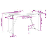 Dining Table O-Frame 140x80x75.5 cm Solid Wood Pine and Steel 3282742