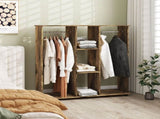 Open Wardrobe Double Mobile Storage Shelves Organizer W/6 Wheels-Rustic Brown T3398P328096