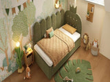 Upholstered Daybed with Pull-Out Bed, Crown-shaped Trundle Bed, 3FT Single Sofa Bed 90 x 190 cm, N601P431271U