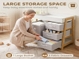 Baby Changing Table, Baby Changing Unit with 3 Drawers, Large Basket and Waterproof Pad for Bedroom T3398P548710