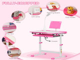 Kids Study Desk and Chair Set w/ Adjustable Height, Storage, Drawer, Pink T3398P347708