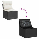 9 Piece Garden Sofa Set with Cushions Black Poly Rattan Acacia 3327409