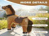Ride On Horse, Plush Walking Horse Toy with Wheels and Saddle for Ages 3-5 Years Old, Brown T3398P422161