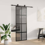 Sliding Door with Hardware Set Black 76x205 cm Tempered Glass 3375919