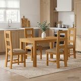 Dining Set 5 pcs Beige Solid Oak Wood 3430360
