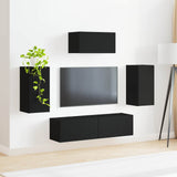 TV Cabinet Set Wall-mounted 5 pcs Black Engineered Wood 3409070