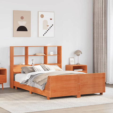 ZNTS Bed Frame without Mattress Wax Brown 120x190 cm Small Double Solid Wood Pine 3323709