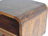 Solid Wood Extra Mini Wall Mounted Curved Chestnut Bedside, 1 Drawer and Open Slot, Dark Brown B2743P403036