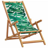 Folding Beach Chairs 2 pcs Leaf Pattern Fabric and Solid Wood 3214489