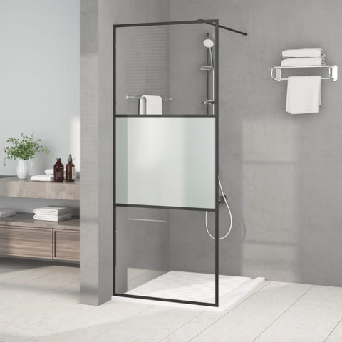Walk-in Shower Wall Black 80x195 cm Half Frosted ESG Glass 152105