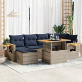 7 Piece Garden Sofa Set with Cushions Black Poly Rattan Acacia 3327624