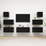 ZNTS 7 Piece TV Cabinet Set Black Engineered Wood 3078817