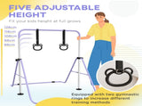 Adjustable Height, Foldable Kids Gymnastics Bar w/ Non-slip Rubber Floor Rings, for 3 Years, Purple T3398P378983