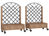 Raised Garden Bed with Metal Trellis, Pack of 2 Wooden Elevated Planter Box with Wheels and Drainage T3398P317809
