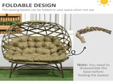 2 Seater Egg Chair Outdoor, Folding Weave Garden Furniture Chair with Cushion, Cup Pockets - Khaki T3398P328387