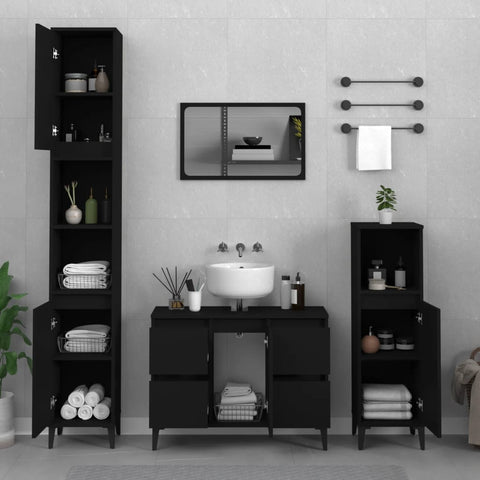 ZNTS 3 Piece Bathroom Furniture Set Black Engineered Wood 3185606