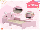 Bed for Kids Cat Design Toddler Bed Frame Bedroom Furniture with Guardrails, for 3-6 Years, 143L x T3398P379030