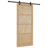 Sliding Door Natural and Black 93 x 211 cm Solid Pine Wood 3333516