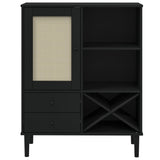 Highboard SENJA Rattan Look Black 90x40x112cm Solid Wood Pine 358054