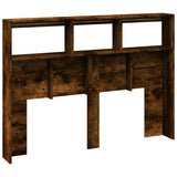 Headboard Cabinet with LED Smoked Oak 140x17x102 cm 839200
