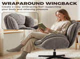 Modern Wingback Accent Chair, Velvet Armchair with Four-Star Base, S-Springs, Swivel, Grey T3398P548766