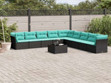 10 Piece Garden Sofa Set with Cushions Black Poly Rattan 3217787