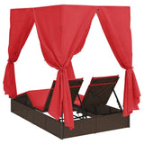 Double Sun Lounger with Roof Brown 205 x 129 x 200 cm PE rattan 3376133